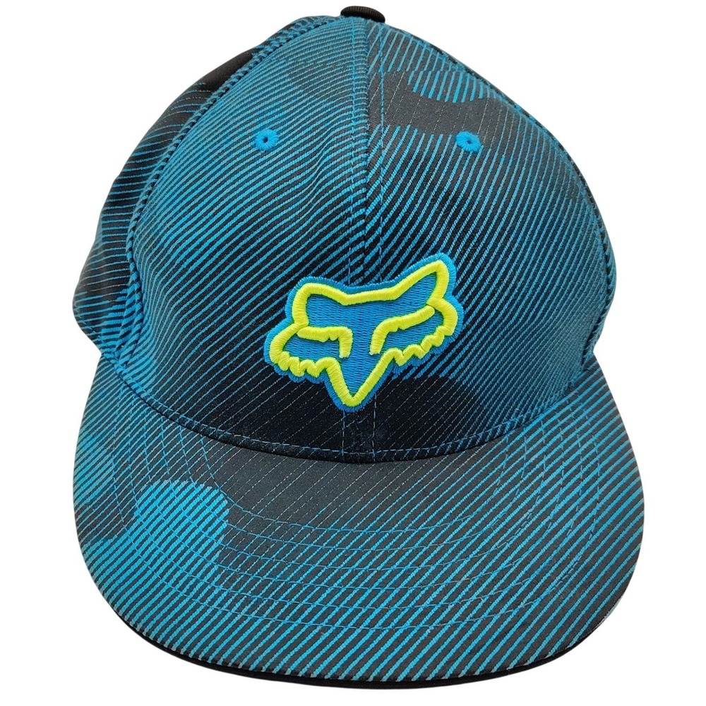 Fox Racing Hat Mens 6⅞ - 7¼ Blue Black 210 Fitted Flat Brim Cap